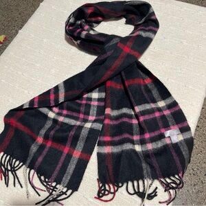 CHARTER CLUB Pure CASHMERE Black
Red Pink White Windowpane Plaid
Fringe Scarf